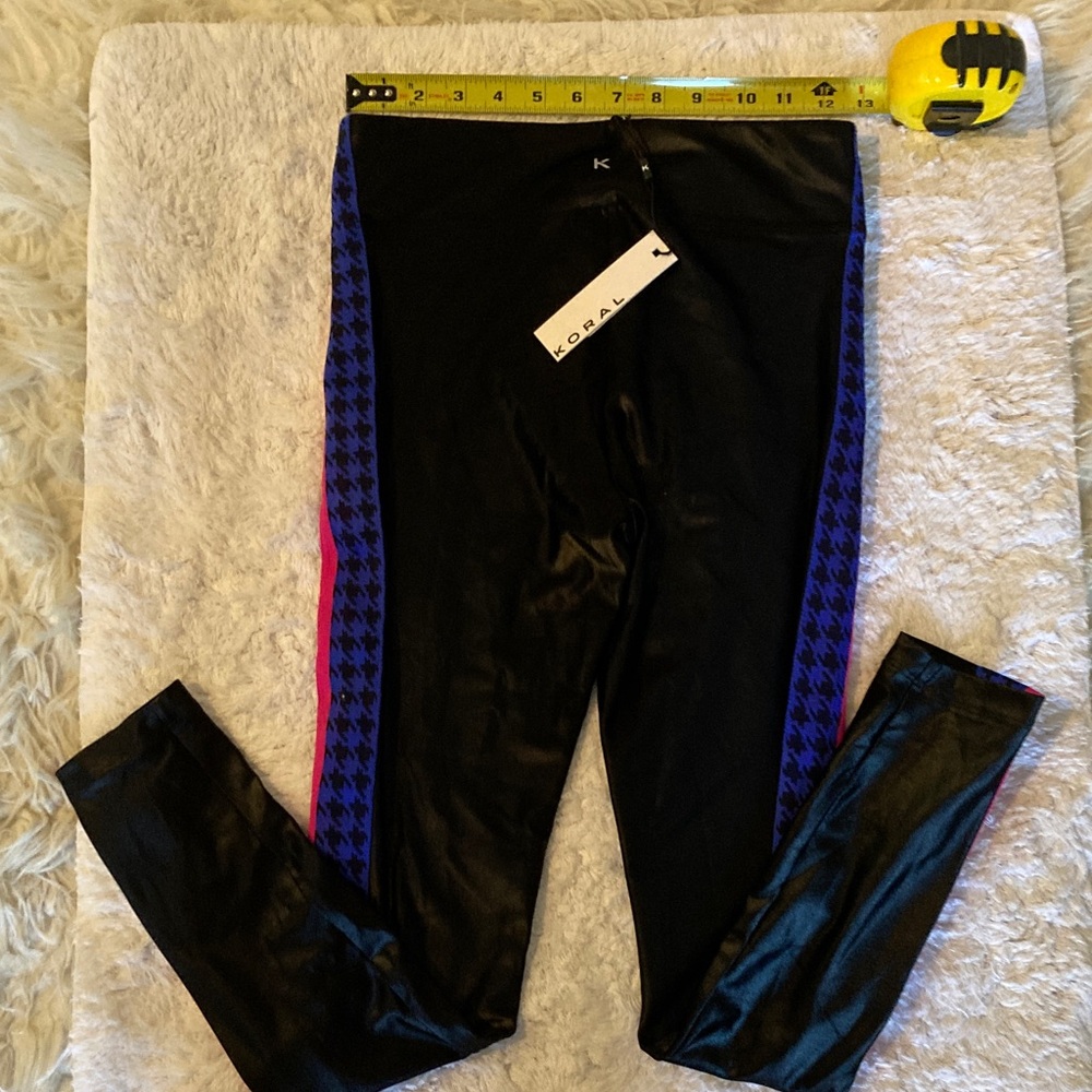 Koral Black Leggings with Blue Houndstooth Panels and Pink Stripe - Picture 5 of 8